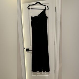 Azazi black velvet one shoulder dress